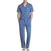 COLORFULLEAF Men's 100% Cotton Pajamas Set Button Down Sleepwear Short Sleeve and Long Pants Pjs (Blue,L)
